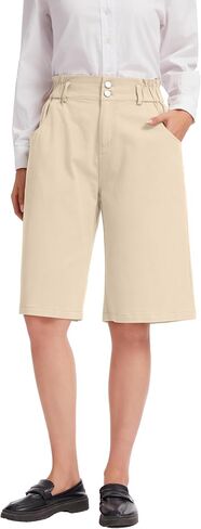 Bermuda Shorts for Women Knee Length High Waisted Cotton Elastic Wasit Summer Dressy Casual Long Chino Shorts in Kuwait