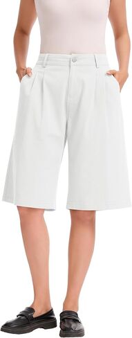 Bermuda Shorts for Women Knee Length High Waisted Cotton Elastic Wasit Summer Dressy Casual Long Chino Shorts in Kuwait