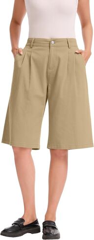 Bermuda Shorts for Women Knee Length High Waisted Cotton Elastic Wasit Summer Dressy Casual Long Chino Shorts in Kuwait