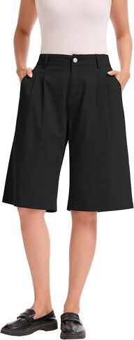 Bermuda Shorts for Women Knee Length High Waisted Cotton Elastic Wasit Summer Dressy Casual Long Chino Shorts in Kuwait