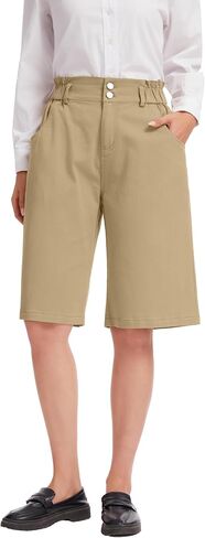 Bermuda Shorts for Women Knee Length High Waisted Cotton Elastic Wasit Summer Dressy Casual Long Chino Shorts in Kuwait