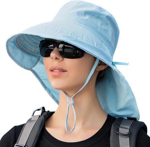 FEOYA Women's Sun Hat with Neck Flap Ponytail Hole Wide Brim UPF 50+ Hiking Safari Hat in Kuwait