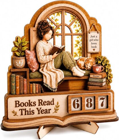 Book Lover Gifts for Women, Books Read This Year Counter Plaque, Wooden Reading Tracker Sign, Bookshelf Decor, Library Decor, Bookish Gifts for Readers, Bookworm gift in Saudi Arabia