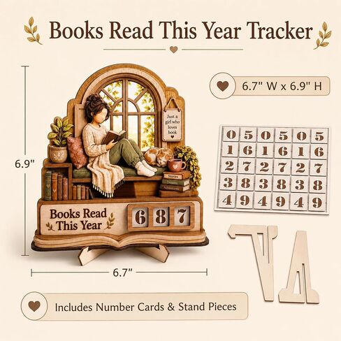 Book Lover Gifts for Women, Books Read This Year Counter Plaque, Wooden Reading Tracker Sign, Bookshelf Decor, Library Decor, Bookish Gifts for Readers, Bookworm gift in Saudi Arabia