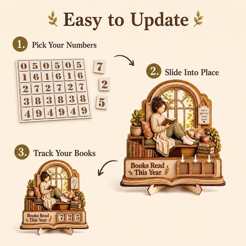 Book Lover Gifts for Women, Books Read This Year Counter Plaque, Wooden Reading Tracker Sign, Bookshelf Decor, Library Decor, Bookish Gifts for Readers, Bookworm gift in Saudi Arabia