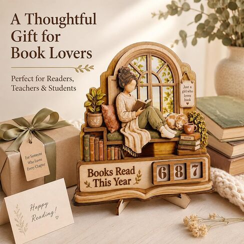Book Lover Gifts for Women, Books Read This Year Counter Plaque, Wooden Reading Tracker Sign, Bookshelf Decor, Library Decor, Bookish Gifts for Readers, Bookworm gift in Saudi Arabia