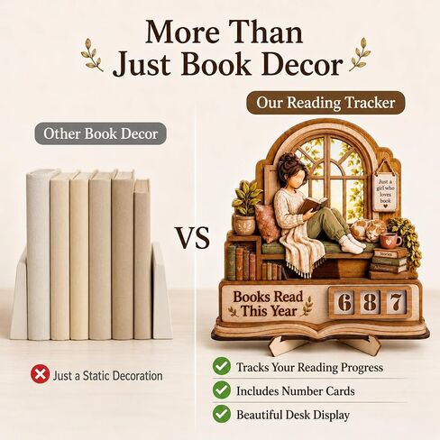 Book Lover Gifts for Women, Books Read This Year Counter Plaque, Wooden Reading Tracker Sign, Bookshelf Decor, Library Decor, Bookish Gifts for Readers, Bookworm gift in Saudi Arabia
