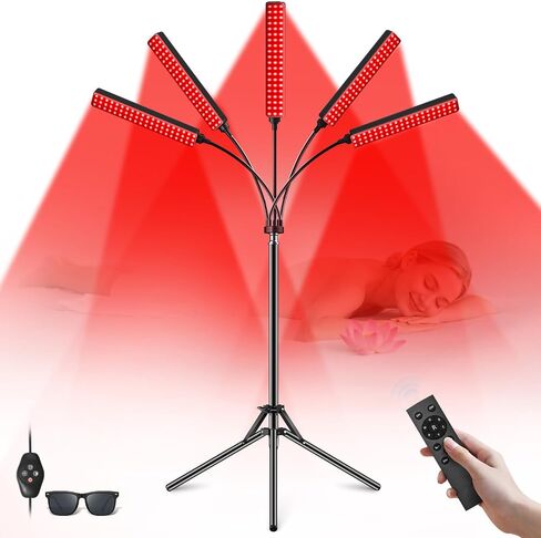 Cholas Red Light Therapy for Face Body, 5 Heads Red Infrared Light Therapy Devices with Stand, 5 Levels Adjustable Brightness 660nm and 850nm Near Infrared Light for Full Body, Muscle Gift for Women in Saudi Arabia