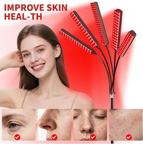Cholas Red Light Therapy for Face Body, 5 Heads Red Infrared Light Therapy Devices with Stand, 5 Levels Adjustable Brightness 660nm and 850nm Near Infrared Light for Full Body, Muscle Gift for Women in Saudi Arabia