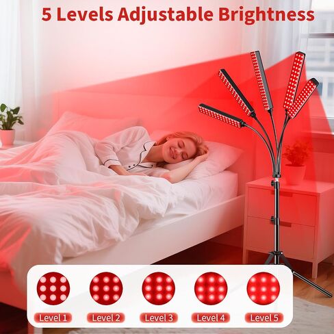 Cholas Red Light Therapy for Face Body, 5 Heads Red Infrared Light Therapy Devices with Stand, 5 Levels Adjustable Brightness 660nm and 850nm Near Infrared Light for Full Body, Muscle Gift for Women in Saudi Arabia