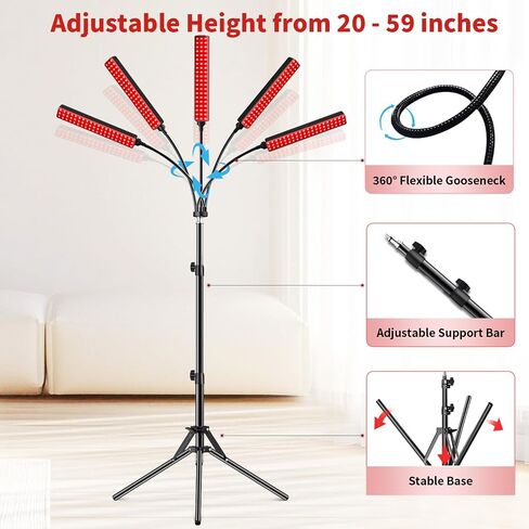 Cholas Red Light Therapy for Face Body, 5 Heads Red Infrared Light Therapy Devices with Stand, 5 Levels Adjustable Brightness 660nm and 850nm Near Infrared Light for Full Body, Muscle Gift for Women in Saudi Arabia