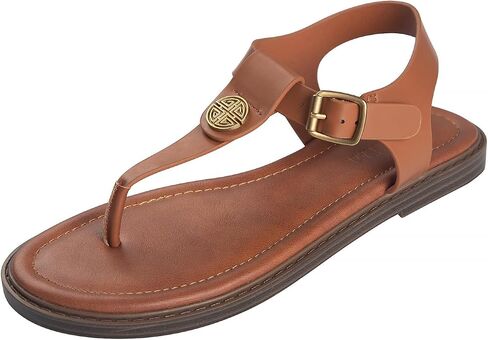 Stratuxx Kaze Womens Wide Strap Thongs Flat Sandals Adjustable Buckle Comfortable Dressy T-Strap Summer Shoes for Beach Daily in Saudi Arabia