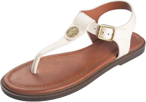 Stratuxx Kaze Womens Wide Strap Thongs Flat Sandals Adjustable Buckle Comfortable Dressy T-Strap Summer Shoes for Beach Daily in Saudi Arabia