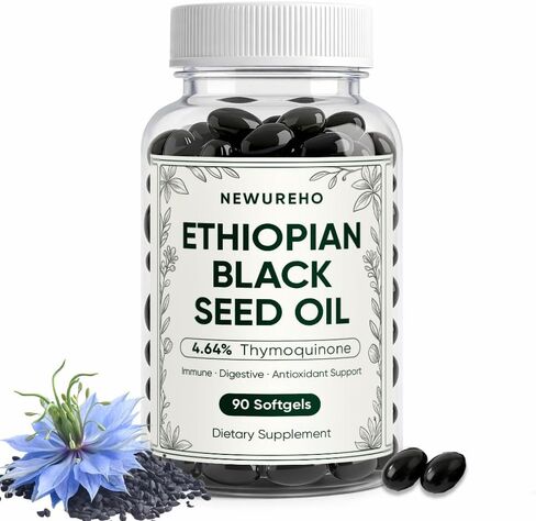 Ethiopian Black Seed Oil, Organic Cold Pressed 100% Pure Black Seed Oil 800mg Supplement, Supports Immune & Digestive Health, Easy-to-Swallow, 90 Count in Saudi Arabia