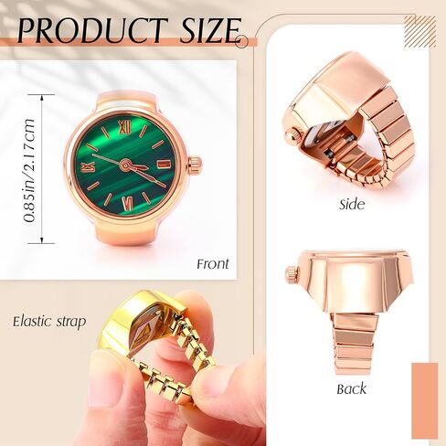Landical 10 Pcs Finger Watches for Women Men Adjustable Metal Clock Rings Bulk with Elastic Band Creative Round Green Dial Quartz Finger Watches Jewelry Gifts in Kuwait