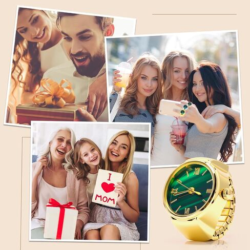 Landical 10 Pcs Finger Watches for Women Men Adjustable Metal Clock Rings Bulk with Elastic Band Creative Round Green Dial Quartz Finger Watches Jewelry Gifts in Kuwait
