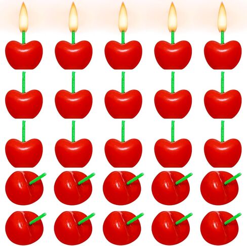25 Pcs Cherry Shaped Birthday Candles,Adorable Fruit Themed Mini Candles Soy Wax Cupcake Toppers for Wedding Table Gift for Cake Decorations Wedding,Anniversary(Red) in Saudi Arabia