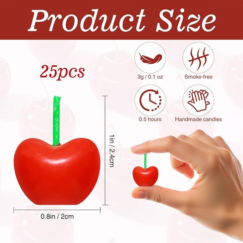 25 Pcs Cherry Shaped Birthday Candles,Adorable Fruit Themed Mini Candles Soy Wax Cupcake Toppers for Wedding Table Gift for Cake Decorations Wedding,Anniversary(Red) in Saudi Arabia
