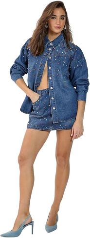 Nasty Gal Denim Jewel Long Sleeve Shirt in Kuwait