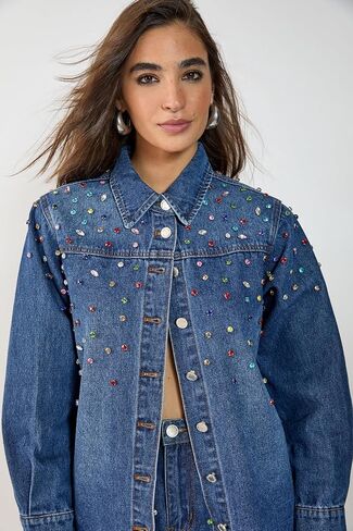 Nasty Gal Denim Jewel Long Sleeve Shirt in Kuwait