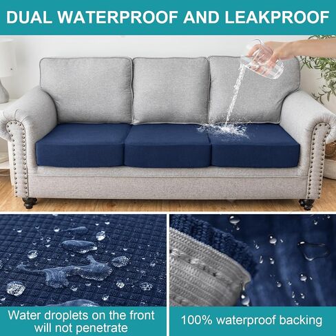 LiveGo Patio Sofa Cushion Cover Outdoor Waterproof Cushion Cover Replacement Patio Furniture Cushions Couch Slipcovers Chair Seat Cover Soft Flexibility Protector (4, Navy Blue) in Saudi Arabia