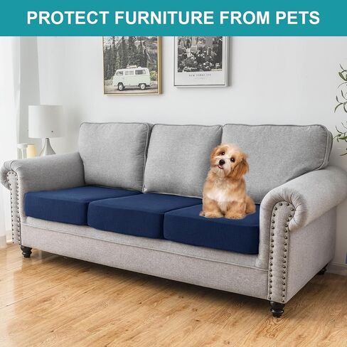 LiveGo Patio Sofa Cushion Cover Outdoor Waterproof Cushion Cover Replacement Patio Furniture Cushions Couch Slipcovers Chair Seat Cover Soft Flexibility Protector (4, Navy Blue) in Saudi Arabia