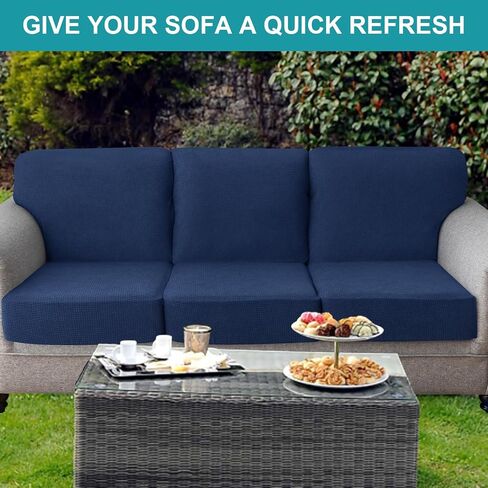 LiveGo Patio Sofa Cushion Cover Outdoor Waterproof Cushion Cover Replacement Patio Furniture Cushions Couch Slipcovers Chair Seat Cover Soft Flexibility Protector (4, Navy Blue) in Saudi Arabia