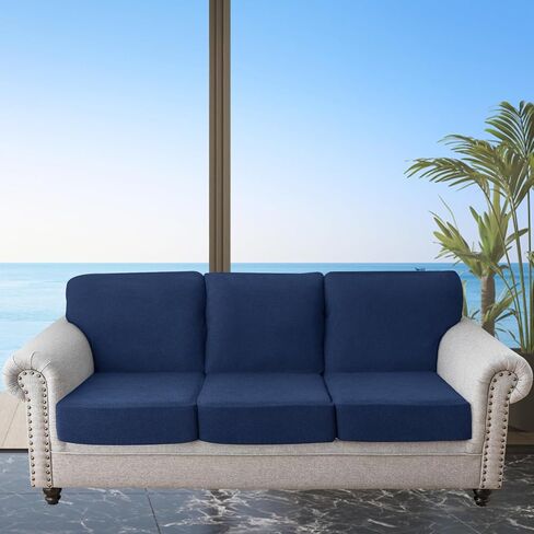 LiveGo Patio Sofa Cushion Cover Outdoor Waterproof Cushion Cover Replacement Patio Furniture Cushions Couch Slipcovers Chair Seat Cover Soft Flexibility Protector (4, Navy Blue) in Saudi Arabia