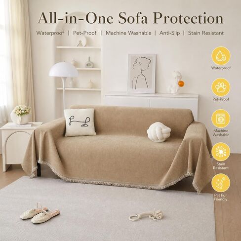 Couch Cover Blankets For Sofa,Thick Waterproof Couch Cover For Cats,Sofa Covers for 3 Cushion Couch Loveseat Sectional Chenille Couch Covers for Sofa Home Decor Living Room,Chocolate Brown,71"X118" in Saudi Arabia