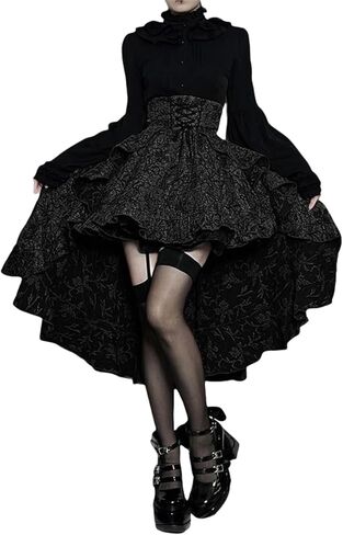 win2win Goth Asymmetrical Midi Skirt Women High Waisted Y2k Ruffled Punk High Low in Saudi Arabia