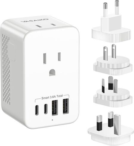 Voltage Converter US to Europe for Hair Dryers, 220V to 110V Voltage Converter for European Travel with 2 USB-A 2 USB-C Port & UK/AU/US/IT/European Travel Plug Adapters in Saudi Arabia