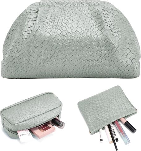 BOYATU Travel Makeup Bags for Women: Elegant Evening Woven Vegan Leather Make up Bag Clutch – 3 Pcs Set Large Capacity Compact Cosmetic Organizer for Purse,Bride Bridesmaid Gift (Black) in Saudi Arabia