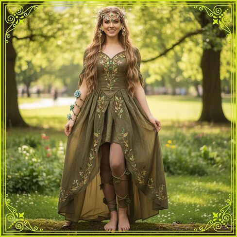 Sumind Halloween Ivy زي الملحقات الجان تأثيري مجموعة للنساء مع زهرة تاج خوذة الأزهار الذراع التفاف ورقة الساق يلتف وزهرة الأذن الكفة زي اللبلاب الأخضر الجنية حفلة تنكرية لوازم in Kuwait