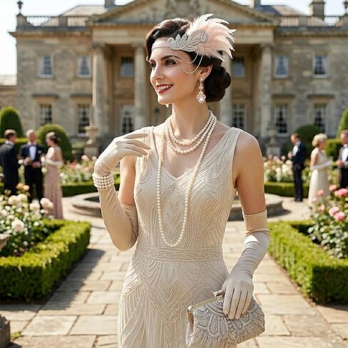 DRESHOW 1920s مجموعة إكسسوارات Great Gatsby للنساء، إكسسوارات أزياء فلابر، عصابة رأس من الريش، قفازات للرأس، مجموعة إكسسوارات طافوا 20 ثانية in Kuwait