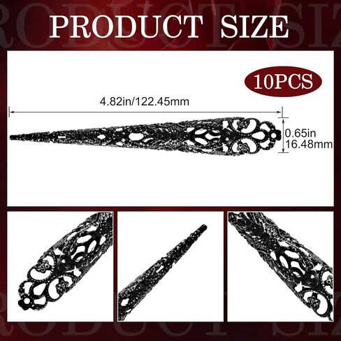 10 Pack Finger Nail Tip Claw Rings, Costume Fingertip Nail Rings Claws for Women, Ancient Queen Finger Knuckle Protectors Decoration Accessory for Halloween Cosplay Dance Show- Black in Saudi Arabia