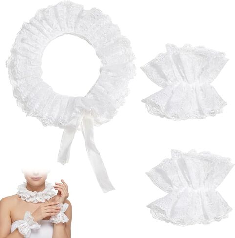 Clown Collar, Ruffle Collar, Jester Collar with Two Sleeve Cuffs, Costume Accessories for Party Events and Themed Performances, Three-Piece Set with Adjustable Design and Comfortable Fit in Saudi Arabia
