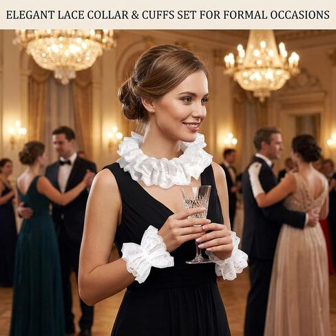 Clown Collar, Ruffle Collar, Jester Collar with Two Sleeve Cuffs, Costume Accessories for Party Events and Themed Performances, Three-Piece Set with Adjustable Design and Comfortable Fit in Saudi Arabia