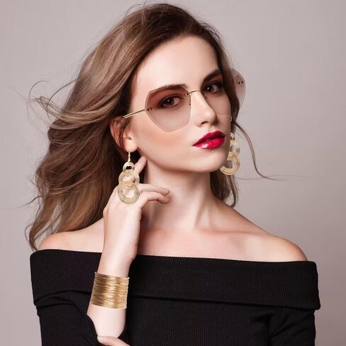 7 Pieces 70s Disco Accessories for Women, 1970s Disco Costume Accessory with Diamond Sunglasses Gold Coil Bracelets Layered Choker Necklace Triple Swirl Earrings for Party Halloween Cosplay in Saudi Arabia