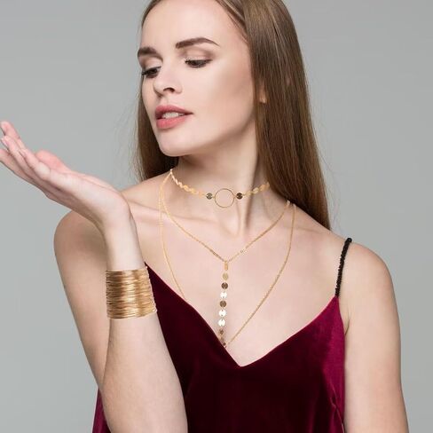 7 Pieces 70s Disco Accessories for Women, 1970s Disco Costume Accessory with Diamond Sunglasses Gold Coil Bracelets Layered Choker Necklace Triple Swirl Earrings for Party Halloween Cosplay in Saudi Arabia