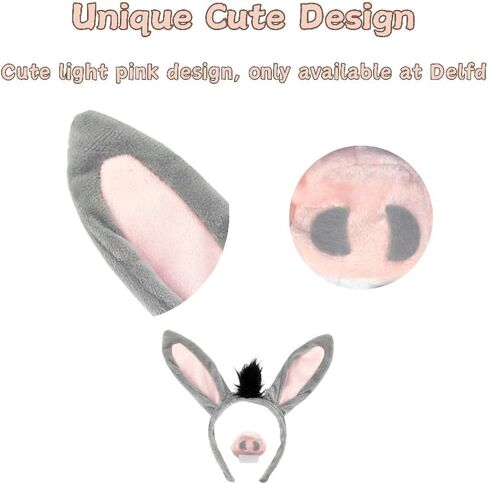 Donkey Ears and Tail Costume Set for Adults, Donkey Headband with Tail, Nose, and Bowtie, Donkey Costume Adult Accessories for Halloween, Cosplay, Themed Parties in Saudi Arabia