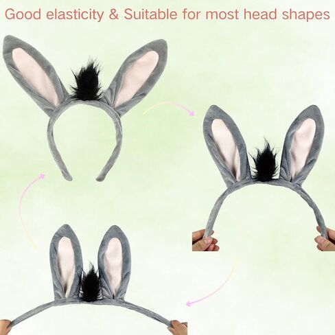 Donkey Ears and Tail Costume Set for Adults, Donkey Headband with Tail, Nose, and Bowtie, Donkey Costume Adult Accessories for Halloween, Cosplay, Themed Parties in Saudi Arabia