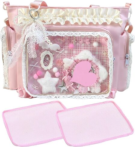 Ita Bag with 2 Inserts, Clear Window Display Tote Bag for Badges Pins, DIY Anime Cosplay Crossbody Shoulder Bags in Saudi Arabia