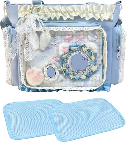 Ita Bag with 2 Inserts, Clear Window Display Tote Bag for Badges Pins, DIY Anime Cosplay Crossbody Shoulder Bags in Kuwait