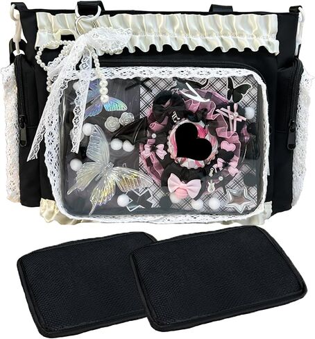 Ita Bag with 2 Inserts, Clear Window Display Tote Bag for Badges Pins, DIY Anime Cosplay Crossbody Shoulder Bags in Kuwait