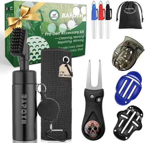 Golf Club Cleaner, Non-Leaking Stretchable Golf Club Brush with Microfiber Golf Towel (23.6 * 15.7 in), Strong Bristles Golf Brush Can Hold 5oz Water, Essentials Golf Accessories for Men in Kuwait