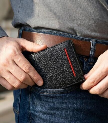 Men's Bifold Leather Wallet | Leather Wallets for Men | Elegant Compact Design RFID Blocking | Ultra-Slim Minimalist Front Pocket Mens Wallet with Advanced Card Protection with Gift Box in Kuwait