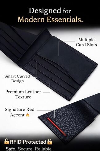 Men's Bifold Leather Wallet | Leather Wallets for Men | Elegant Compact Design RFID Blocking | Ultra-Slim Minimalist Front Pocket Mens Wallet with Advanced Card Protection with Gift Box in Kuwait