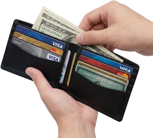 Men's Bifold Leather Wallet | Leather Wallets for Men | Elegant Compact Design RFID Blocking | Ultra-Slim Minimalist Front Pocket Mens Wallet with Advanced Card Protection with Gift Box in Kuwait