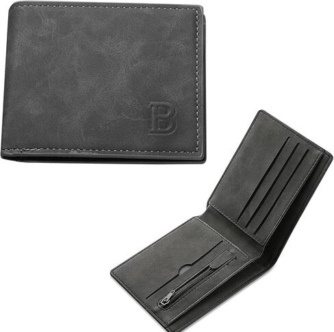 Slim Bifold Wallet for Men, Brown PU Leather Mens Wallet with Cash & Card Slots, Thin Classic Wallet Gift for Him（Black） in Kuwait