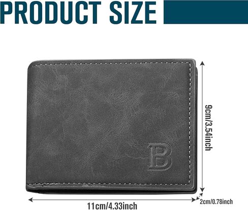 Slim Bifold Wallet for Men, Brown PU Leather Mens Wallet with Cash & Card Slots, Thin Classic Wallet Gift for Him（Black） in Kuwait